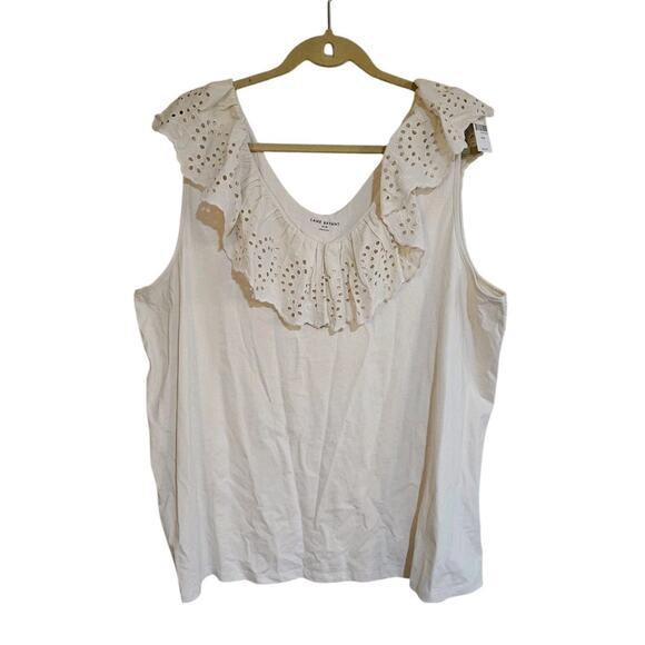 NWT Lane Bryant Womens Double V-Neck Woven Eyelet Ruffle Knit Tank Top 26/28 - Picture 3 of 5